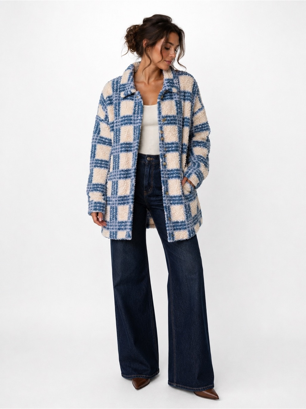Talulah New Size Large Plaid Oversized Teddy Coat